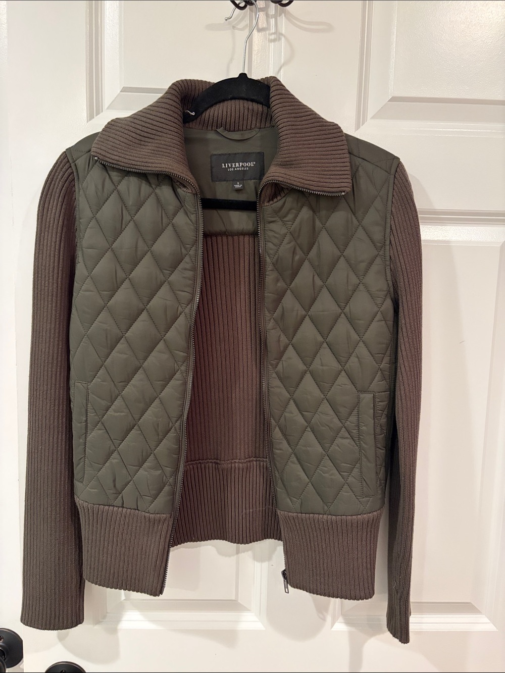 Liverpool Quilted Hybrid Bomber Jacket - Olive & Brown